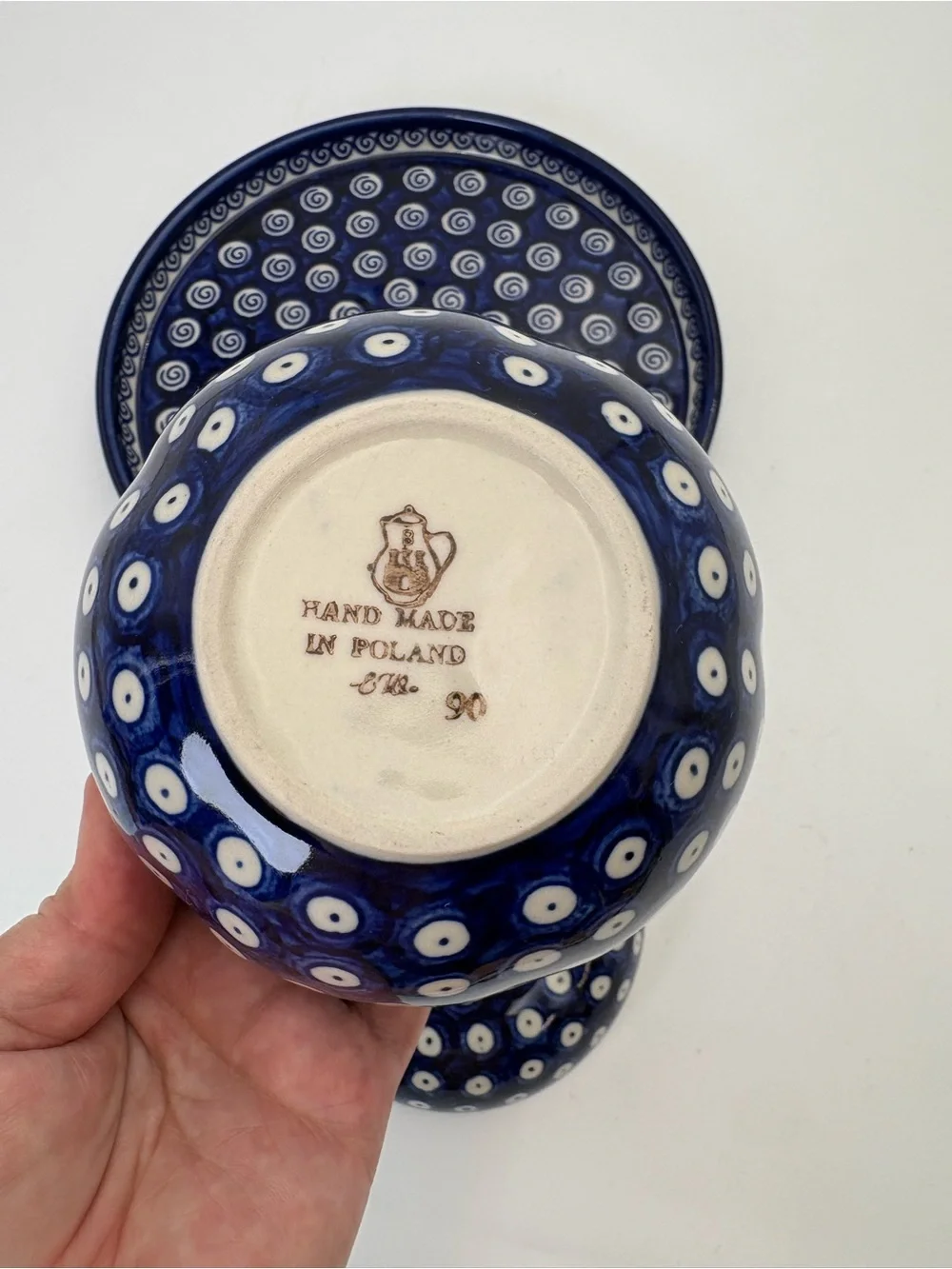 Vintage Polish Pottery Hand-Painted Ceramic Apple Baking Dish with Round Tray